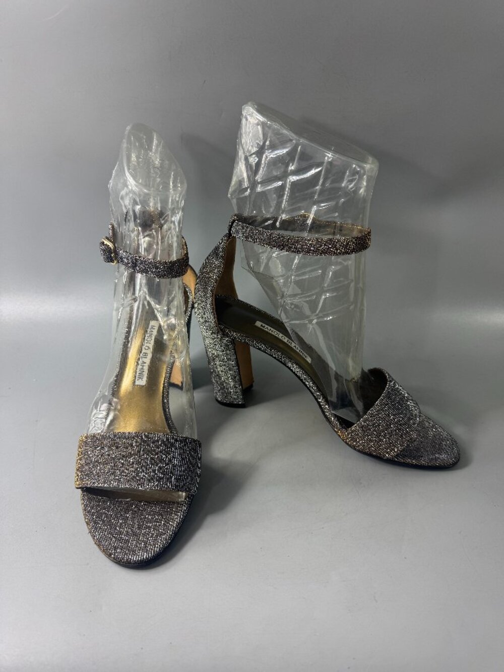 Manolo Blahnik Khiko Ywov Glitter Lame Sandal, 39